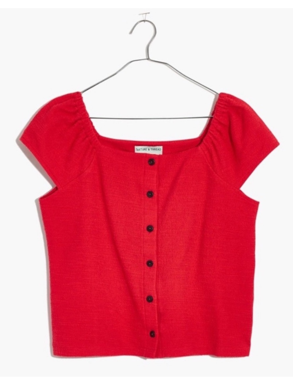 Madewell Texture & Thread Red Textured Button-Front Cap Sleeve Top Cotton Sz S